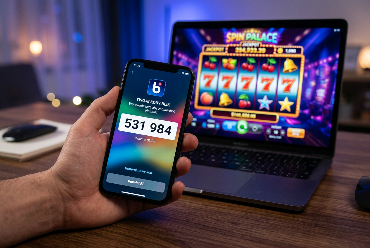 Interfejs płatności mobilnej BLIK w kasynie online na ekranie smartfona
