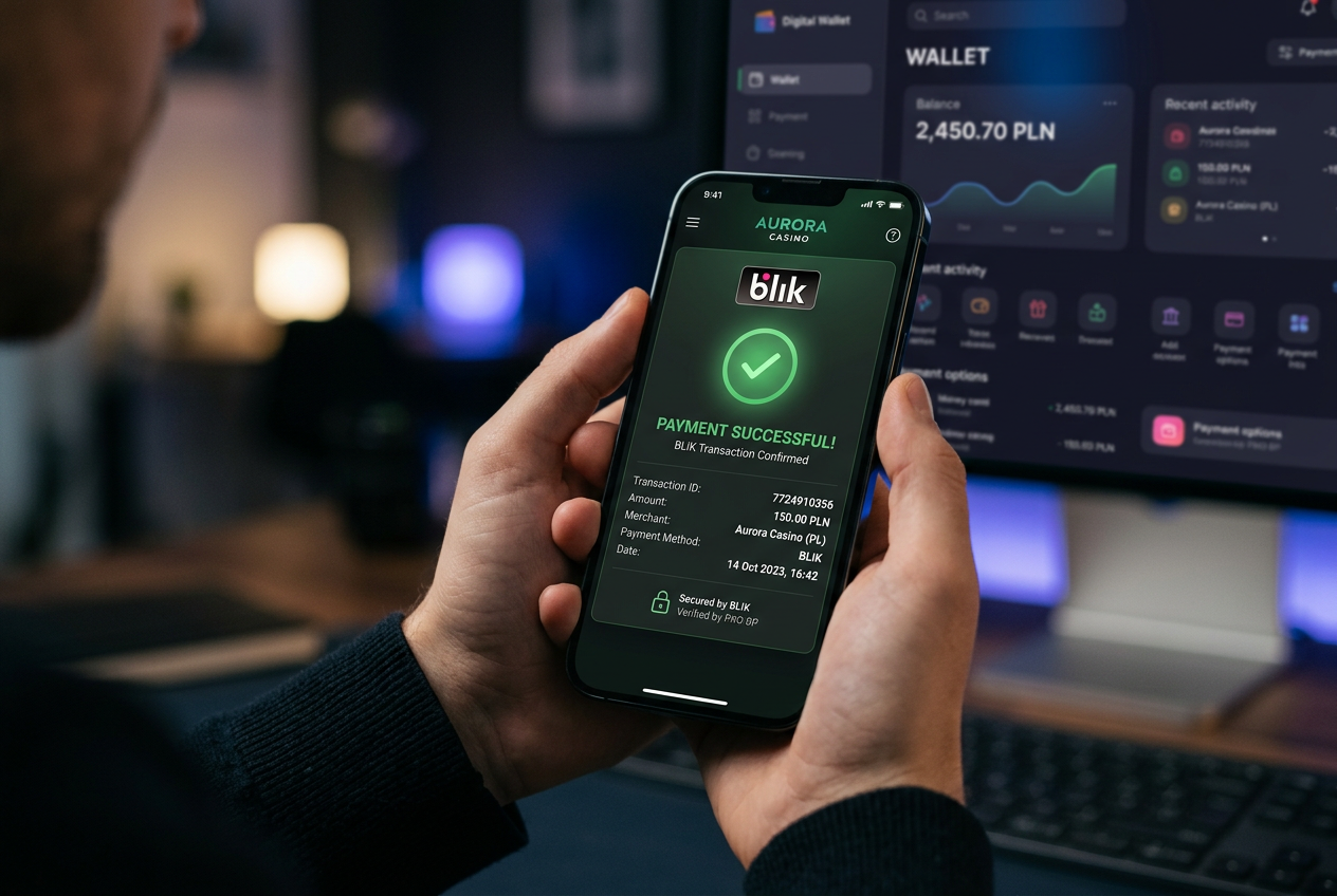 Modern online casino payment methods including BLIK and crypto wallets displayed on a tablet screen